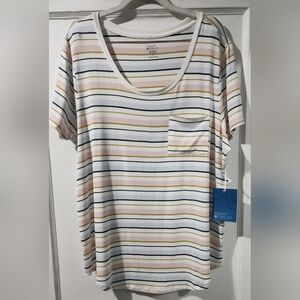 🌸Market & Spruce White Striped Scoop Neck Tee - Pink & Navy Stripe🌸size:XL